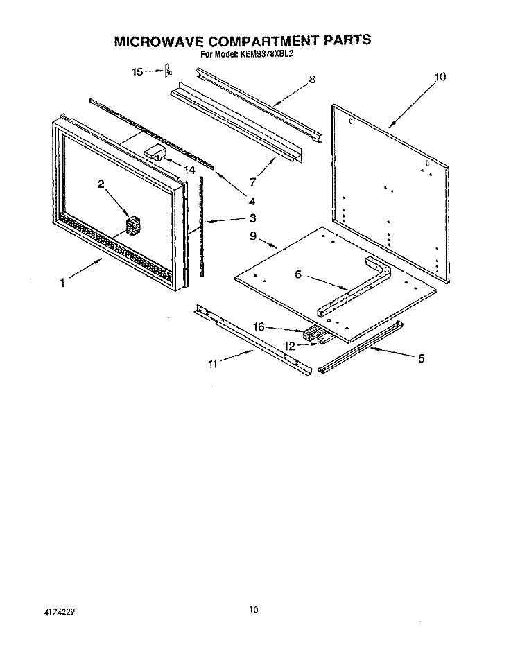 MICROWAVE COMPARTMENT Diagram and Parts List for KEMS378XWH2  KitchenAid Wall Oven