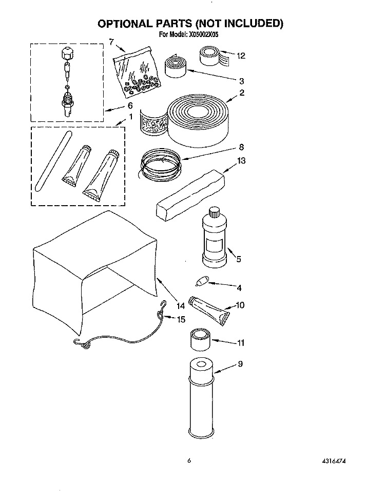 OPTIONAL Diagram and Parts List for X05002X05  Roper Air Conditioner