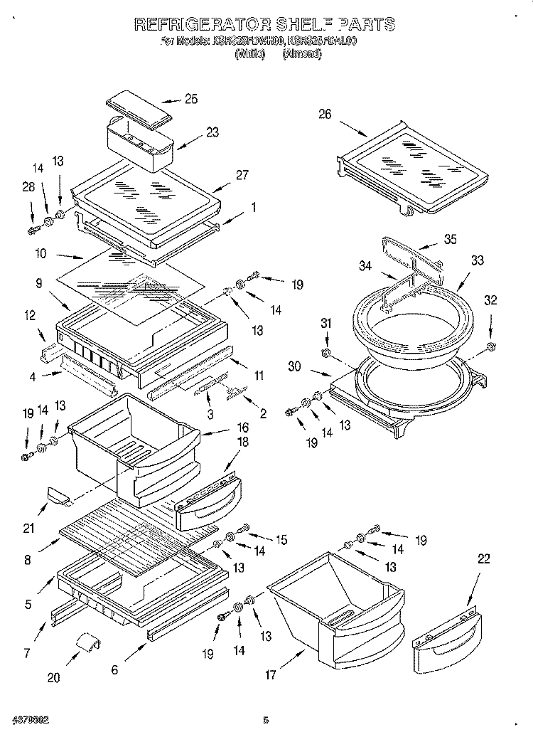 REFRIGERATOR SHELF Diagram and Parts List for KSRS25FDWH00  KitchenAid Refrigerator