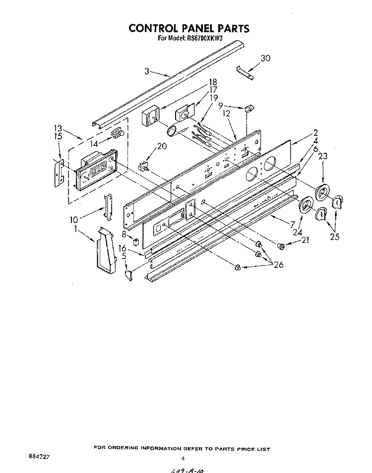 CONTROL PANEL Diagram and Parts List for RS6700XKW3  Whirlpool Range