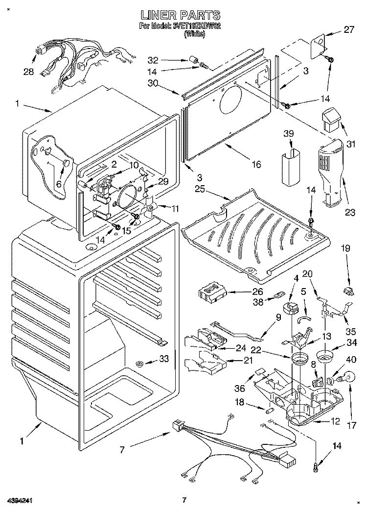 LINER Diagram and Parts List for 3VET19ZKDW02  Whirlpool Refrigerator