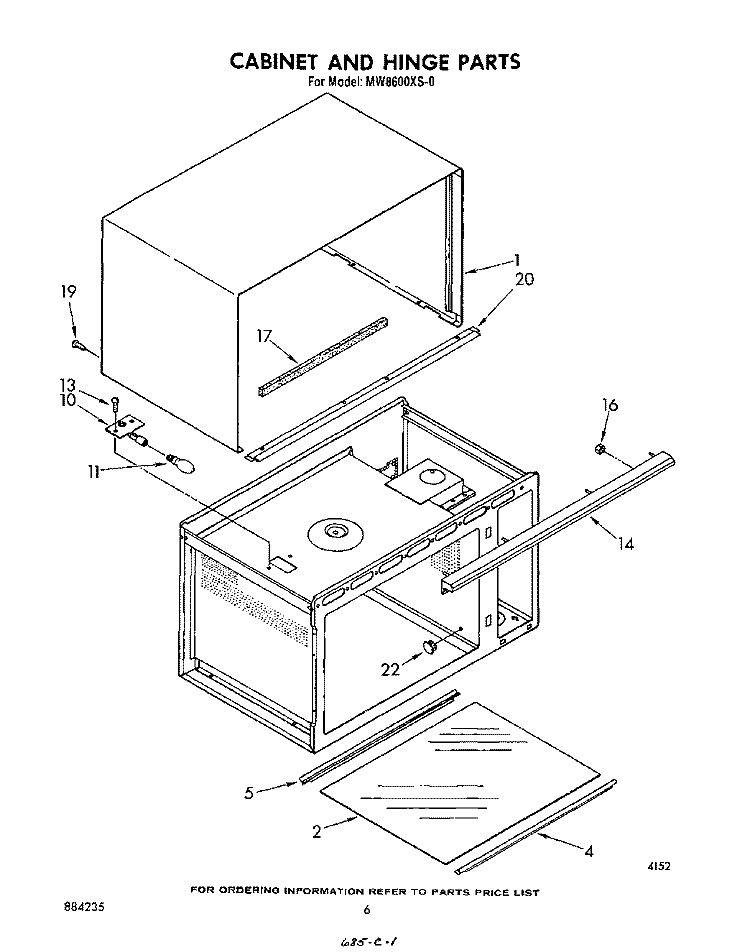 CABINET AND HINGE Diagram and Parts List for MW8600XS0  Whirlpool Microwave