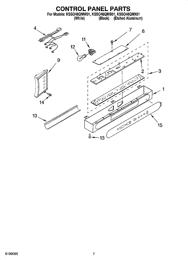 CONTROL PANEL PARTS Diagram and Parts List for KSSO48QMX01  KitchenAid Refrigerator