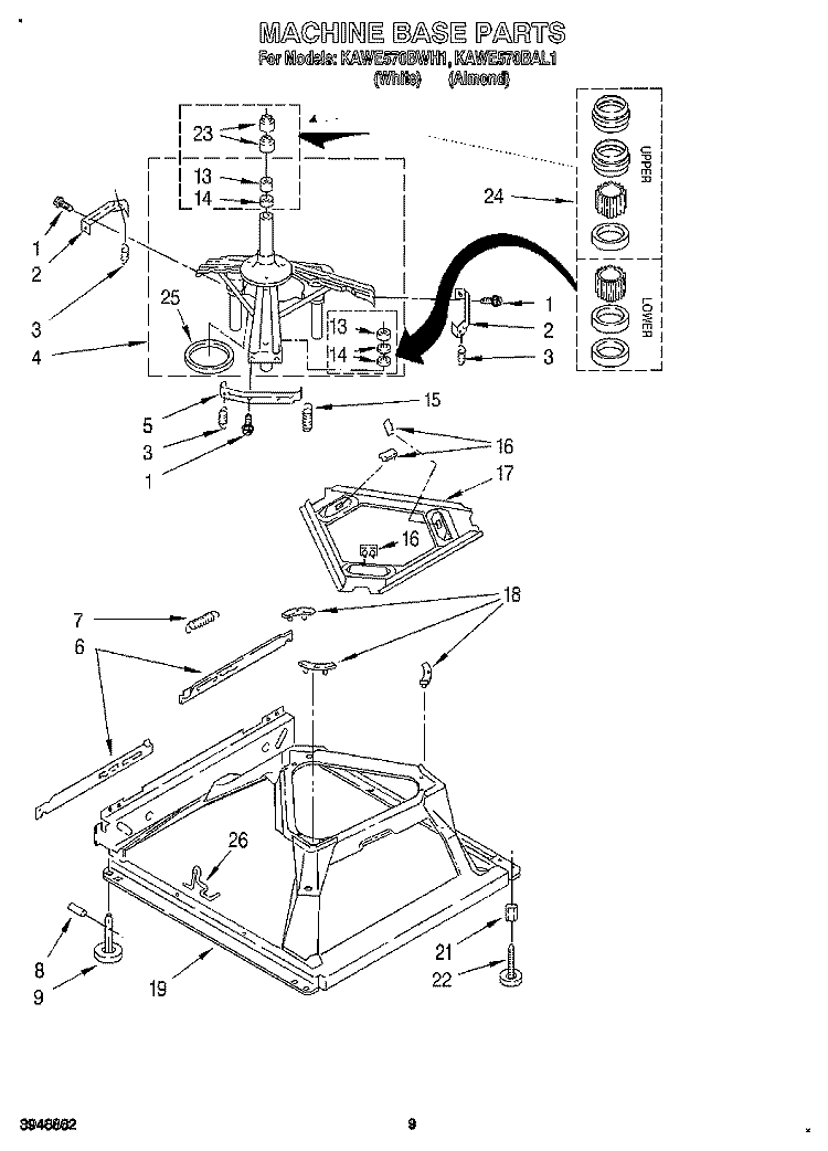 MACHINE BASE Diagram and Parts List for KAWE570BWH1  KitchenAid Washer