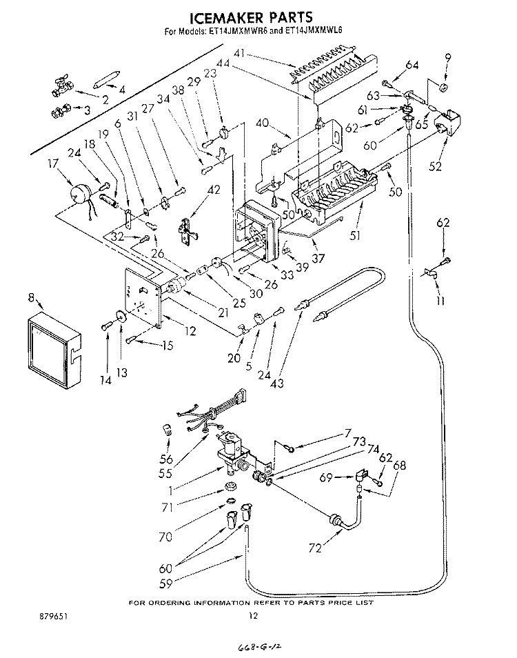 ICEMAKER Diagram and Parts List for ET14JMXMWR6  Whirlpool Refrigerator
