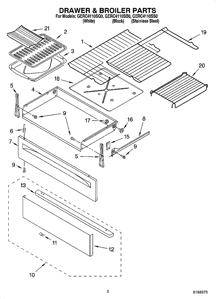 DRAWER & BROILER PARTS Diagram and Parts List for GERC4110SS0  Whirlpool Range