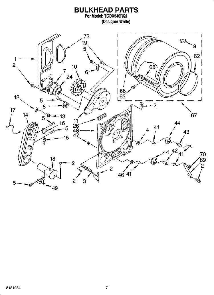 BULKHEAD PARTS, OPTIONAL PARTS (NOT INCLUDED) Diagram and Parts List for TGDX540RQ1  Estate Dryer