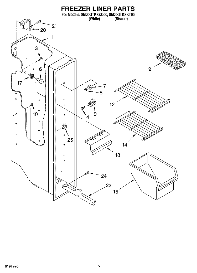 FREEZER LINER Diagram and Parts List for 8ED0GTKXKT00  Whirlpool Refrigerator
