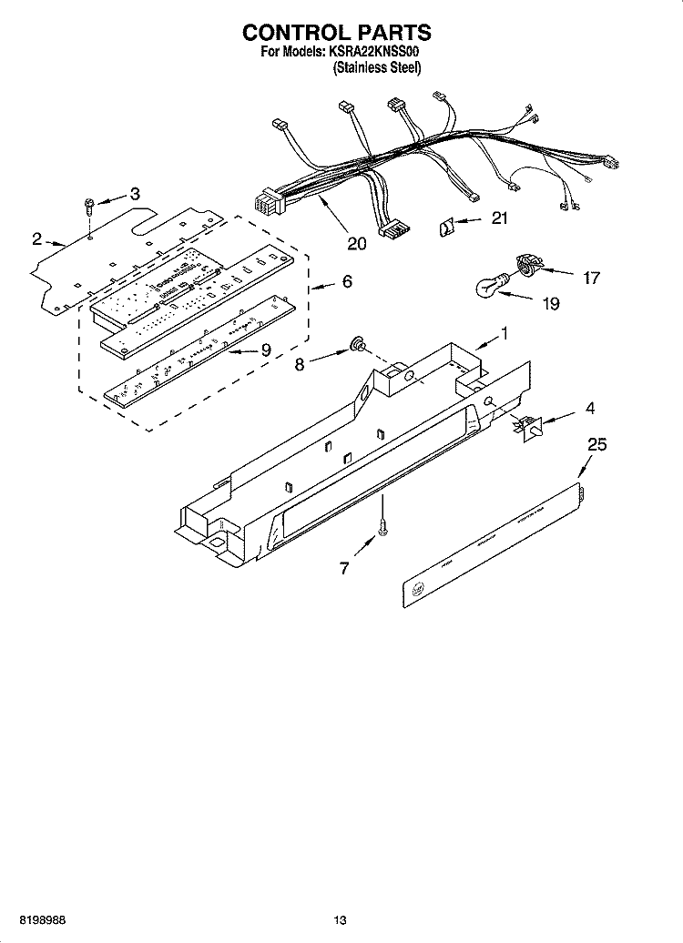 CONTROL PARTS, PARTS NOT ILLUSTRATED Diagram and Parts List for KSRA22KNSS00  KitchenAid Refrigerator