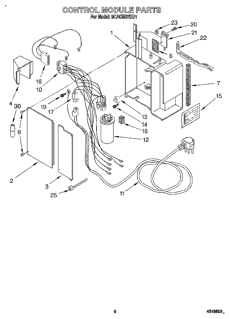 CONTROL MODULE Diagram and Parts List for 8CACM07DD1  Whirlpool Air Conditioner