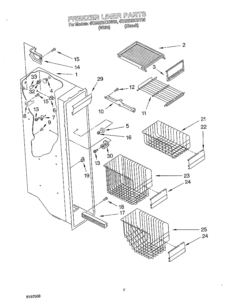 FREEZER LINER Diagram and Parts List for 4KSRS25CHT00  KitchenAid Refrigerator
