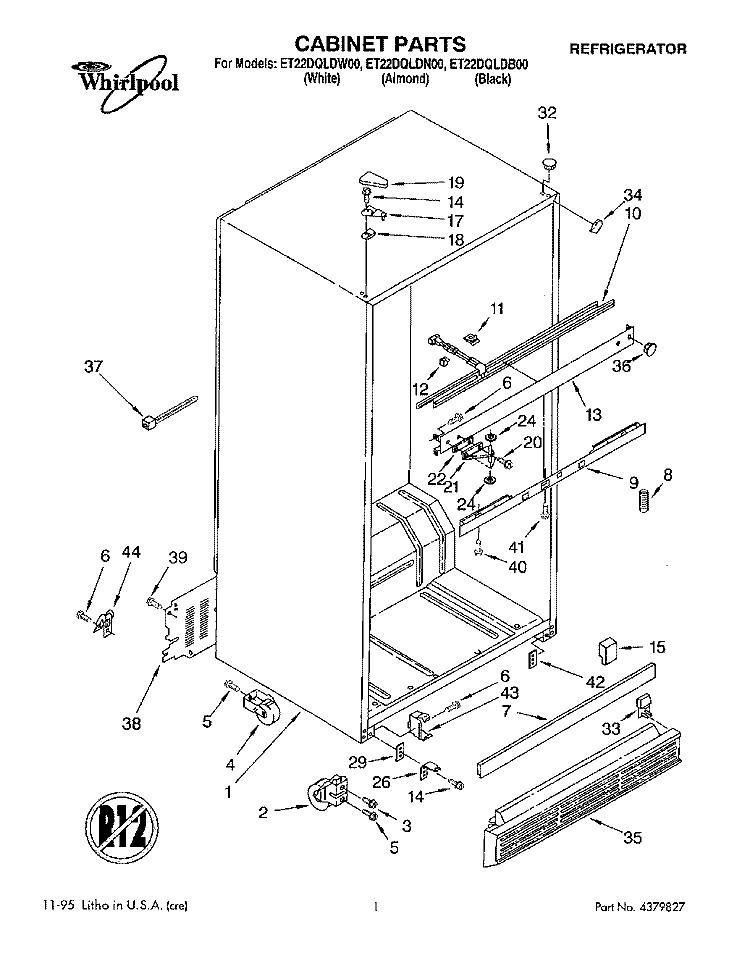 CABINET Diagram and Parts List for ET22DQLDB00  Whirlpool Refrigerator