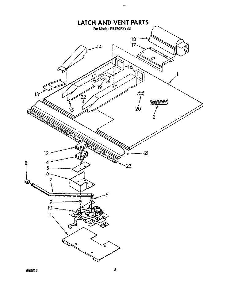 LATCH AND VENT, OPTIONAL Diagram and Parts List for RB760PXYQ2  Whirlpool Wall Oven