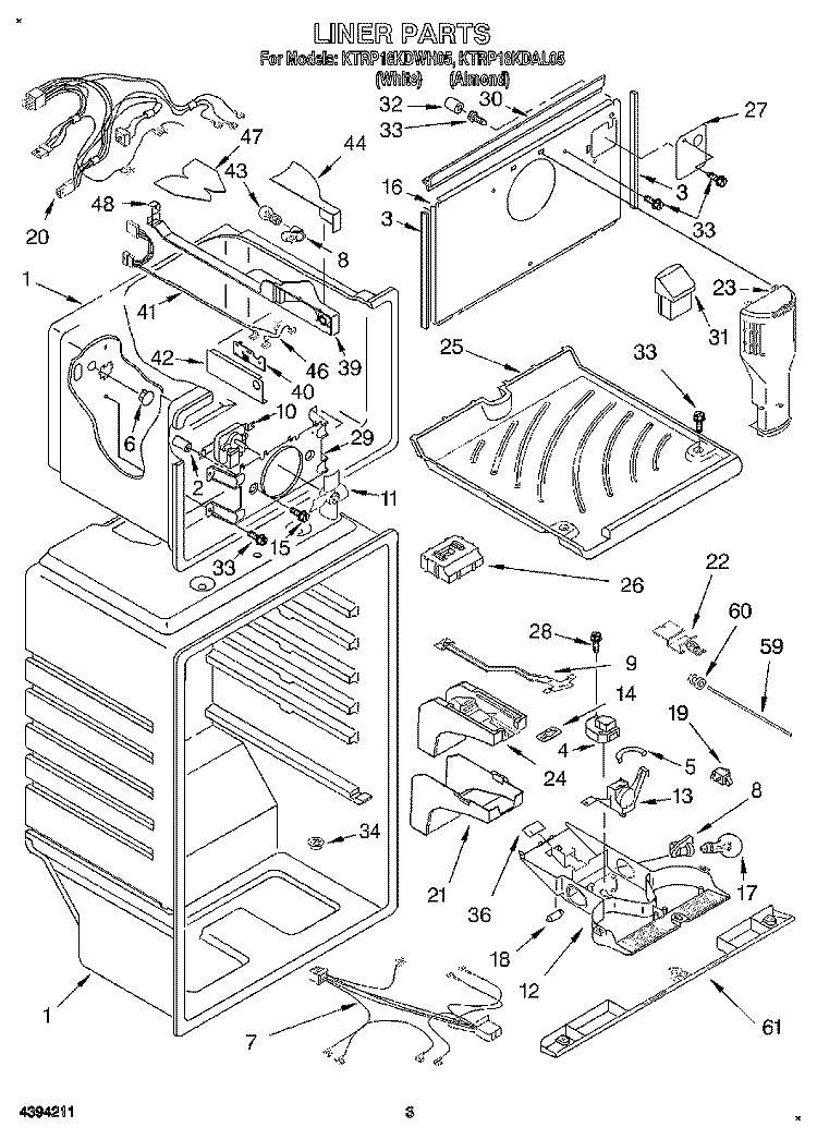 LINER Diagram and Parts List for KTRP18KDAL05  Whirlpool Refrigerator