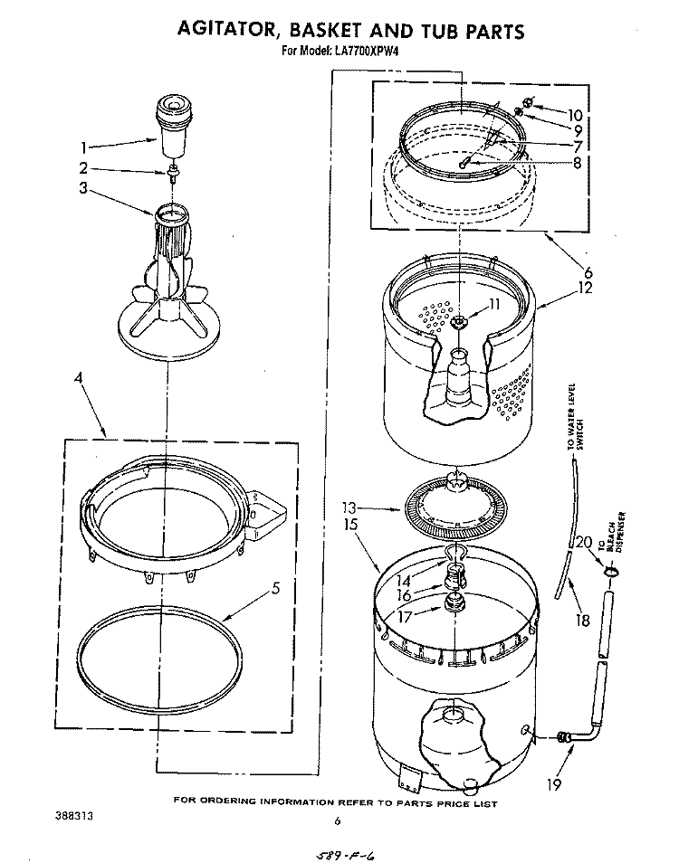 AGITATOR, BASKET AND TUB Diagram and Parts List for LA7700XPW4  Whirlpool Washer
