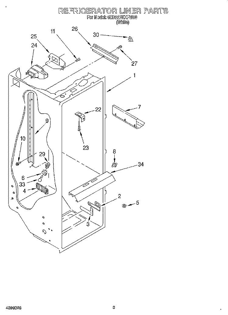 REFRIGERATOR LINER Diagram and Parts List for 6ED22PKXFW00  Whirlpool Refrigerator
