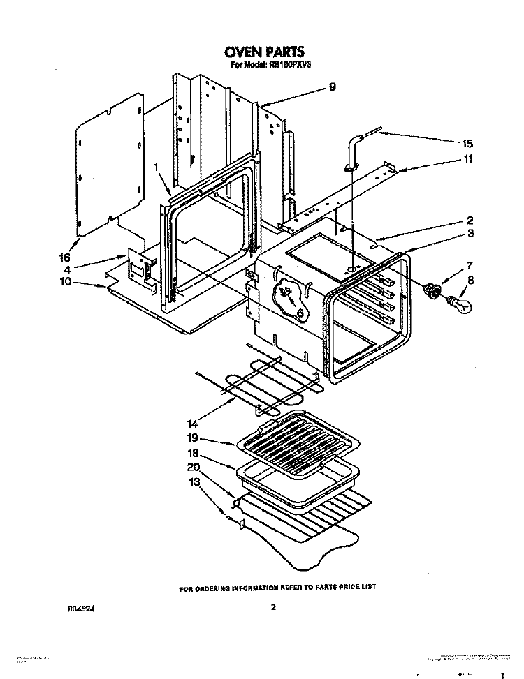 OVEN Diagram and Parts List for RB100PXV3  Whirlpool Wall Oven