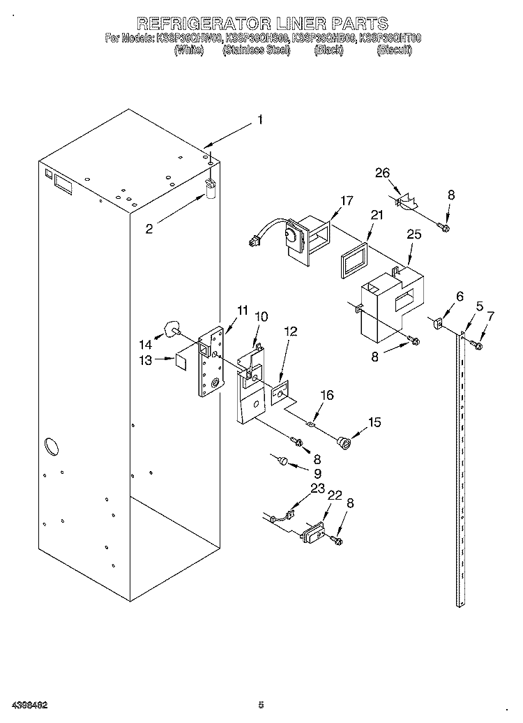 REFRIGERATOR LINER Diagram and Parts List for KSSP36QHT00  KitchenAid Refrigerator