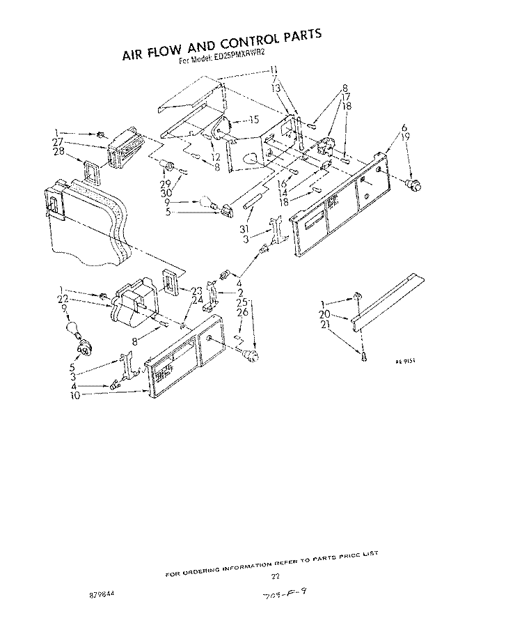 AIRFLOW AND CONTROL Diagram and Parts List for ED25PMXRWR2  Whirlpool Refrigerator