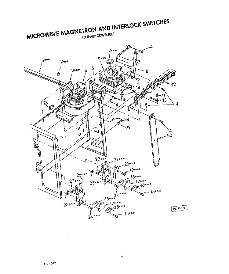 MICROWAVE MAGNETRON AND INTERLOCK Diagram and Parts List for CM02743BL1  KitchenAid Wall Oven