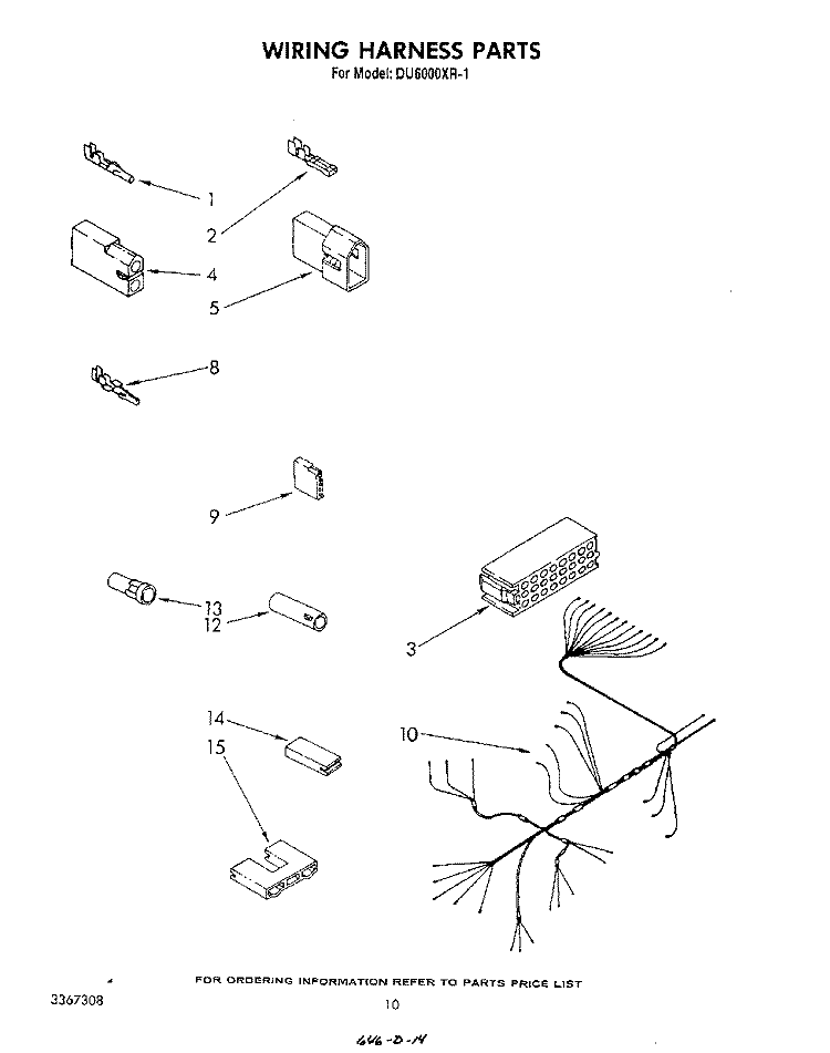 WIRING HARNESS Diagram and Parts List for DU6000XR1  Whirlpool Dishwasher