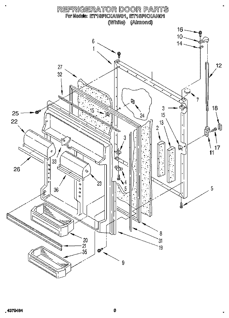 REFRIGERATOR DOOR, LIT/OPTIONAL Diagram and Parts List for ET18PKXAN01  Whirlpool Refrigerator