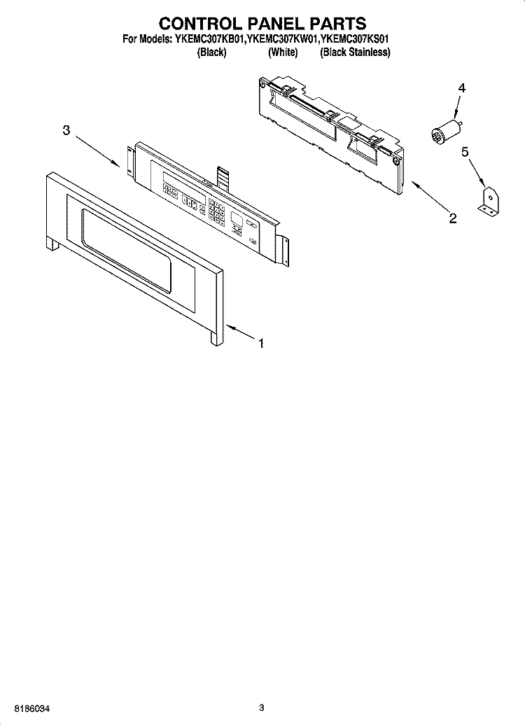 CONTROL PANEL PARTS Diagram and Parts List for YKEMC307KW01  KitchenAid Microwave Oven Combo