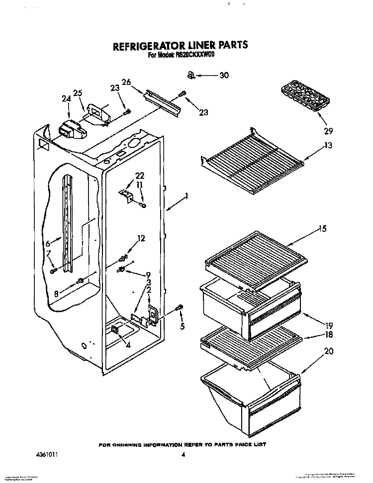 REFRIGERATOR LINER Diagram and Parts List for RS20CKXXW00  Roper Refrigerator