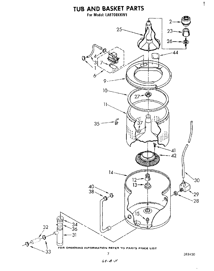 TUB AND BASKET Diagram and Parts List for LA6700XKW1  Whirlpool Washer