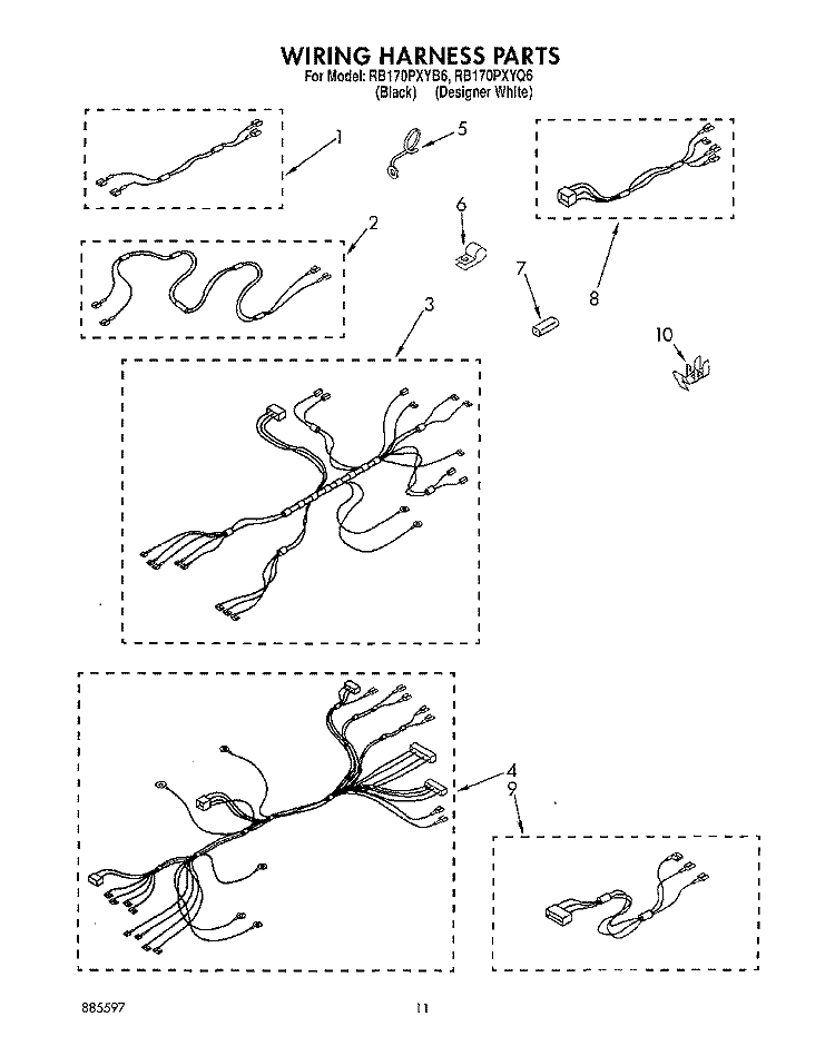 WIRING HARNESS Diagram and Parts List for RB170PXYB6  Whirlpool Wall Oven