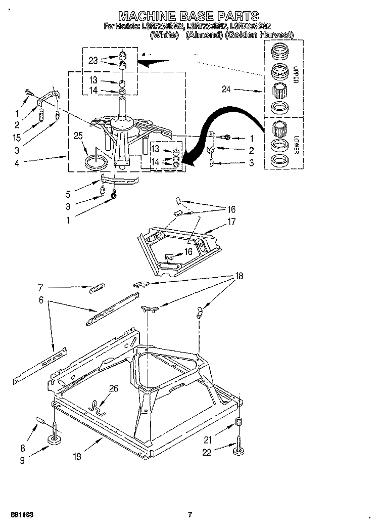MACHINE BASE Diagram and Parts List for LSR7233BN2  Whirlpool Washer