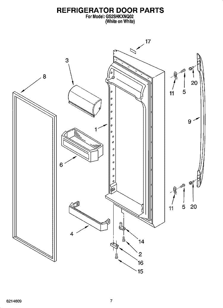 REFRIGERATOR DOOR PARTS Diagram and Parts List for GS2SHKXNQ02  Whirlpool Refrigerator
