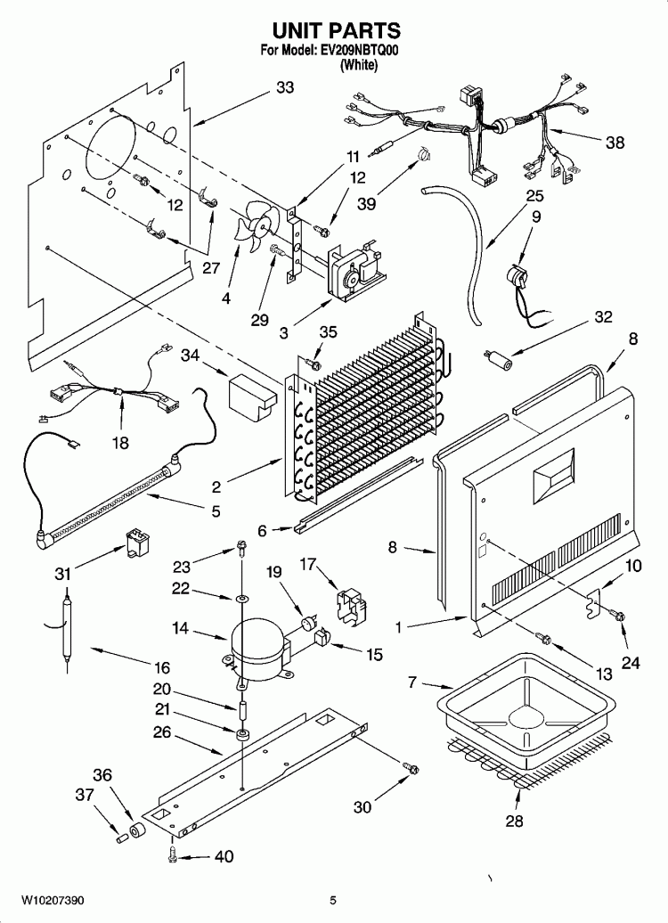 UNIT PARTS Diagram and Parts List for EV209NBTQ00  Whirlpool Freezer