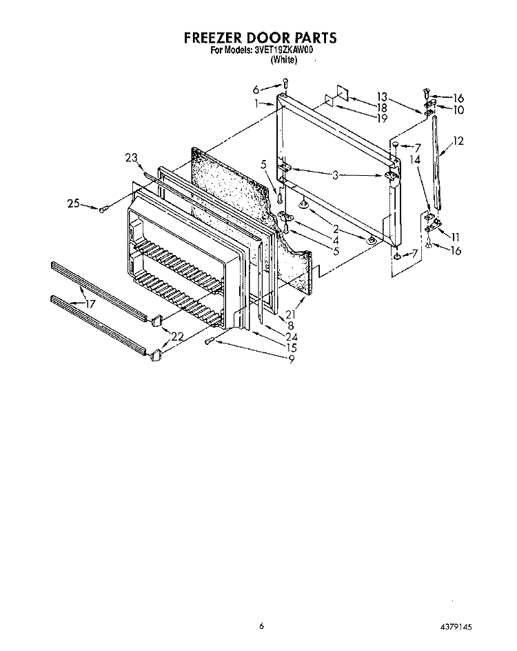 FREEZER DOOR Diagram and Parts List for 3VET19ZKAW00  Whirlpool Refrigerator