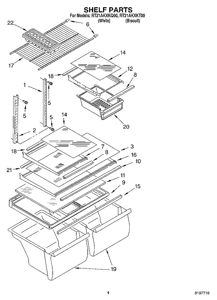 SHELF Diagram and Parts List for RT21AKXKT00  Roper Refrigerator