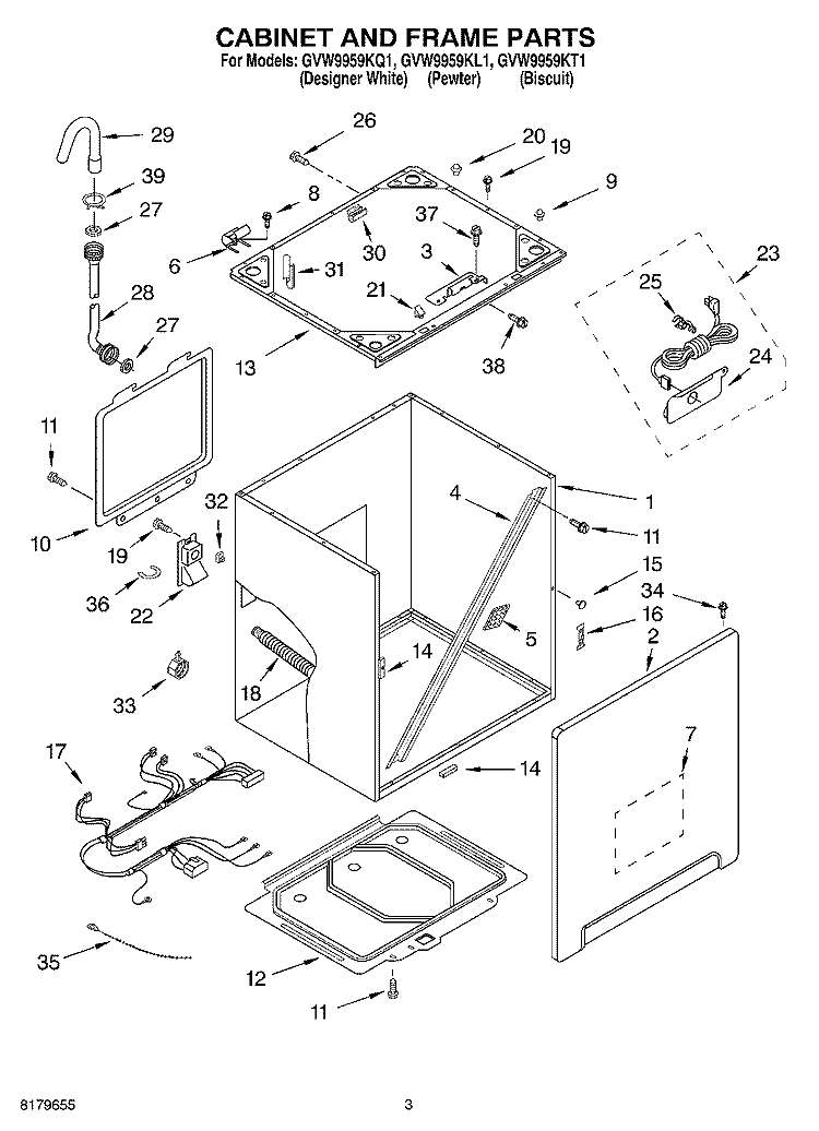 CABINET & FRAME Diagram and Parts List for GVW9959KT1  Whirlpool Washer
