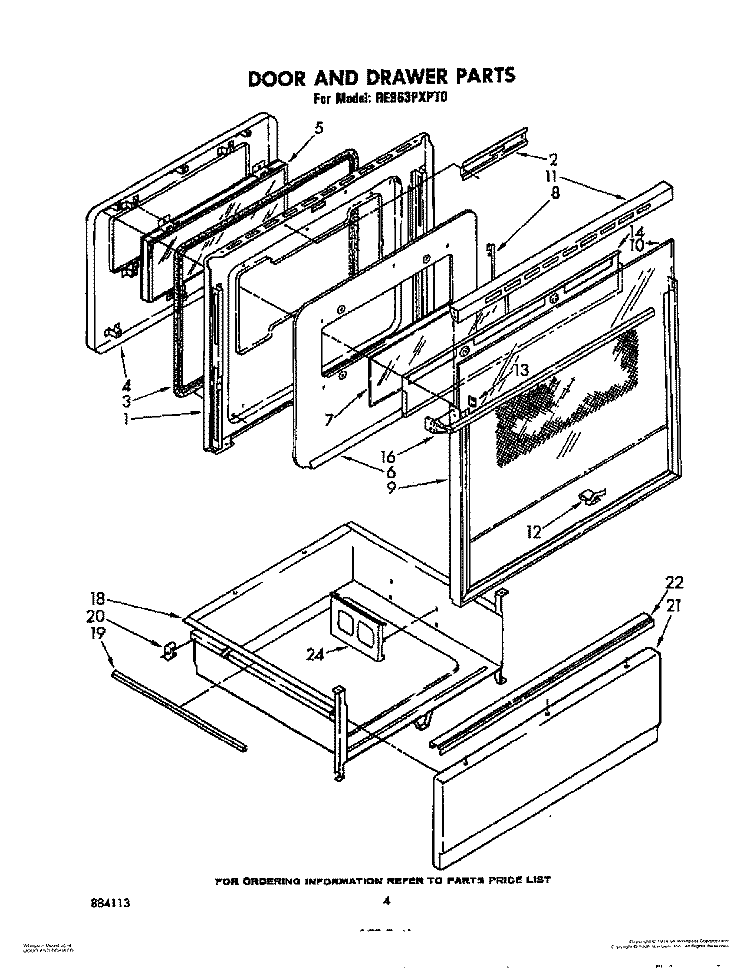 DOOR AND DRAWER Diagram and Parts List for RE963PXPT0  Whirlpool Range