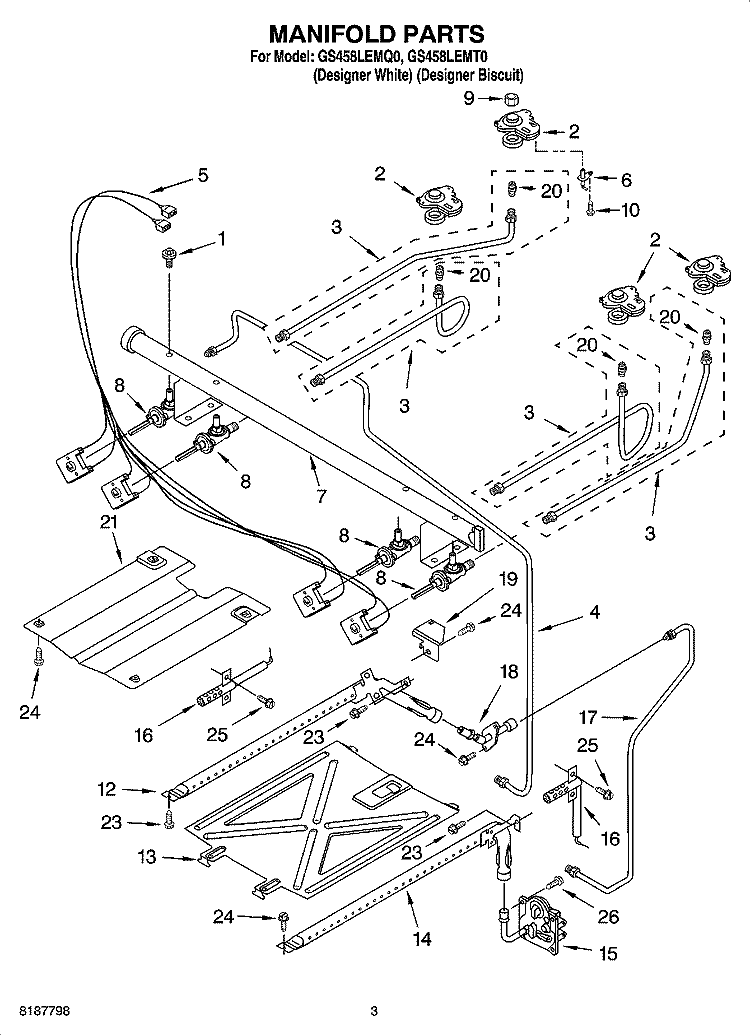 MANIFOLD PARTS Diagram and Parts List for GS458LEMQ0  Whirlpool Range