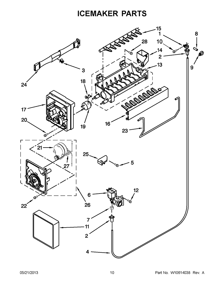 ICEMAKER PARTS Diagram and Parts List for W8RXNGMBD00  Whirlpool Refrigerator