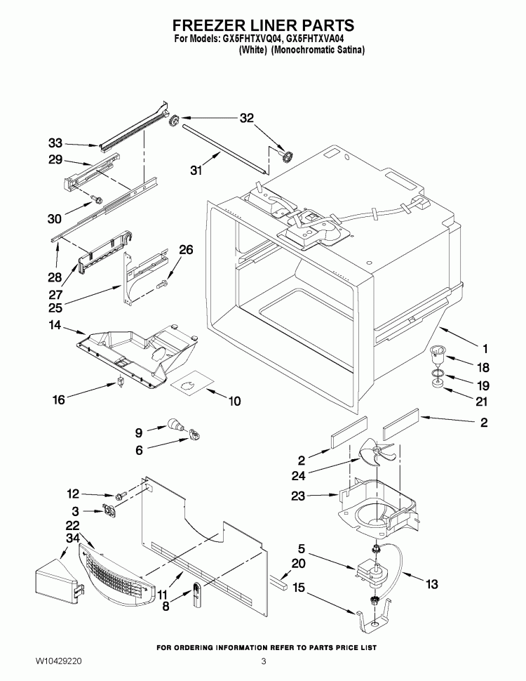 FREEZER LINER PARTS Diagram and Parts List for GX5FHTXVQ04  Whirlpool Refrigerator