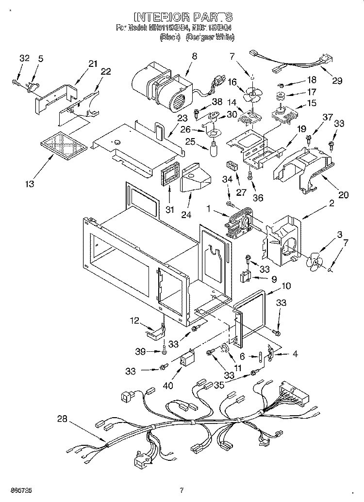 INTERIOR Diagram and Parts List for MH9115XBQ4  Whirlpool Microwave