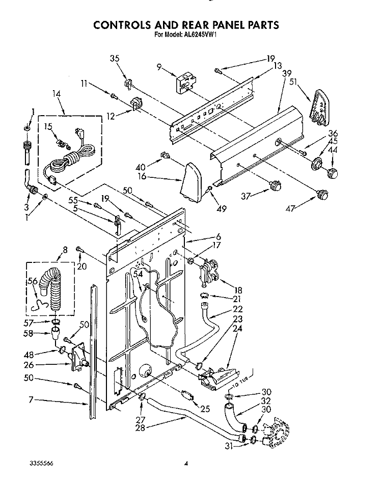 CONTROLS AND REAR PANEL Diagram and Parts List for AL6245VW1  Whirlpool Washer
