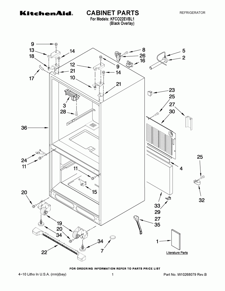CABINET PARTS Diagram and Parts List for KFCO22EVBL1  KitchenAid Refrigerator