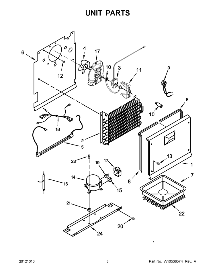 UNIT PARTS Diagram and Parts List for EV200NZTQ02  Whirlpool Freezer