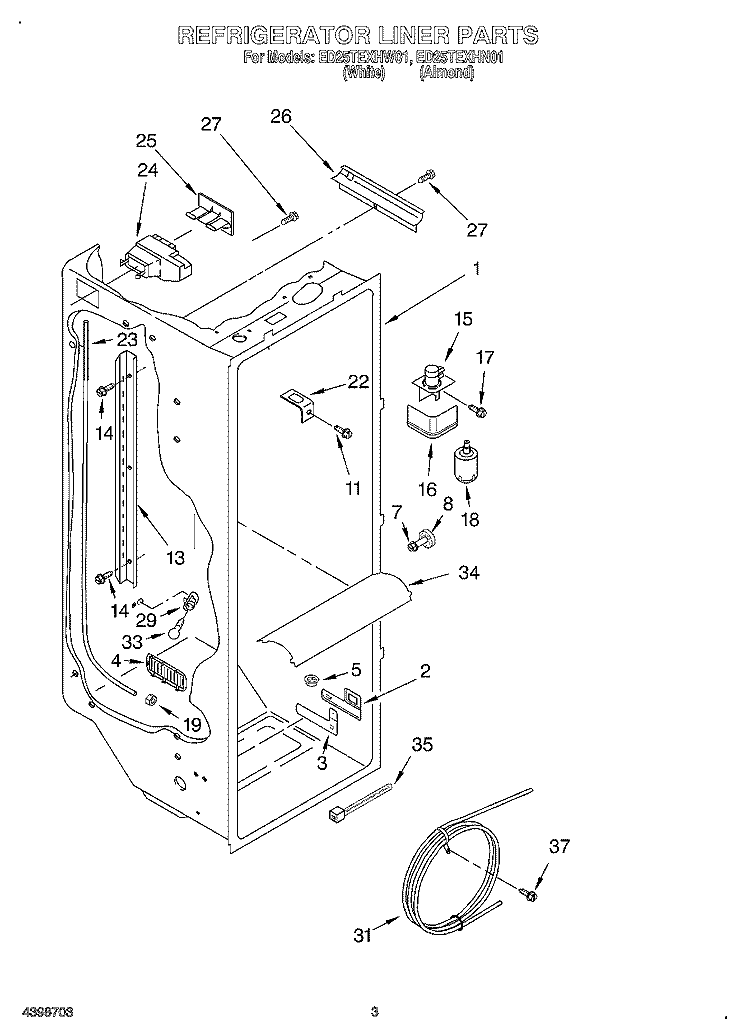 REFRIGERATOR LINER Diagram and Parts List for ED25TEXHW01  Whirlpool Refrigerator