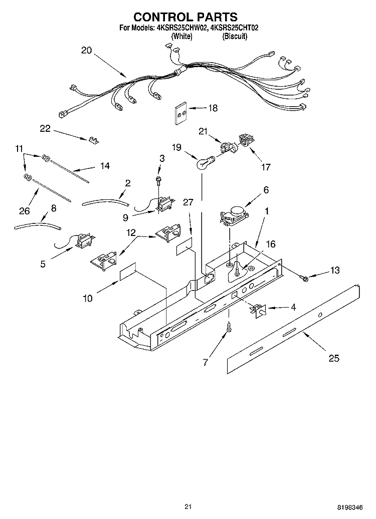 CONTROL, OPTIONAL Diagram and Parts List for 4KSRS25CHW02  KitchenAid Refrigerator