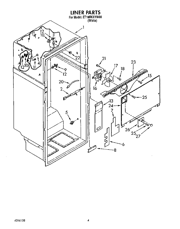 LINER Diagram and Parts List for RT18RKXYW00  Whirlpool Refrigerator