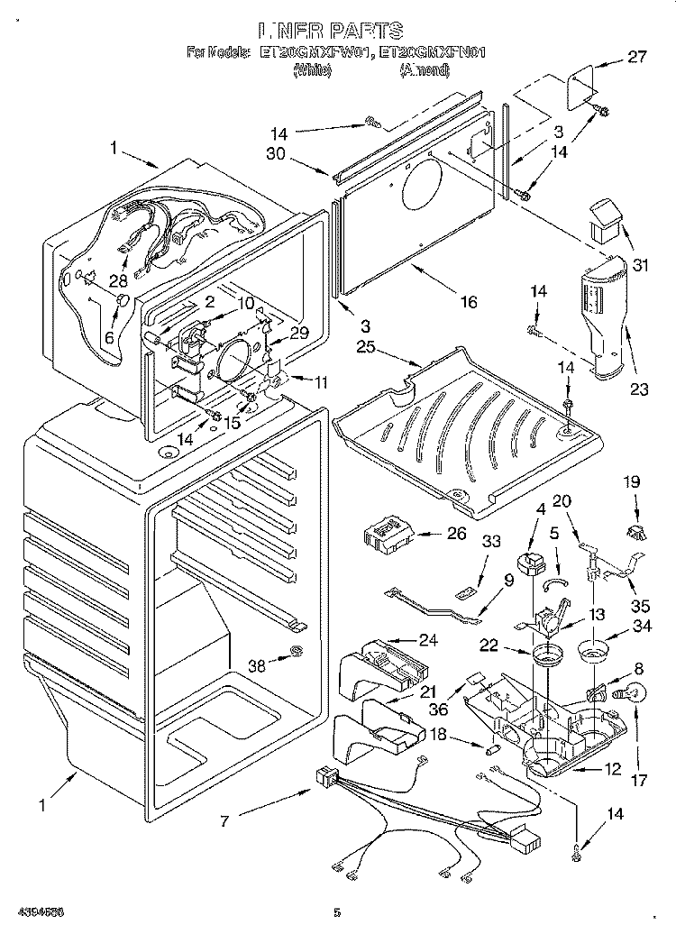 LINER Diagram and Parts List for ET20GMXFW01  Whirlpool Refrigerator