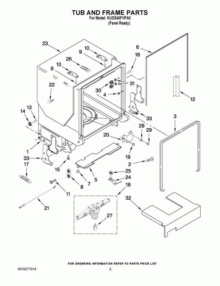 TUB AND FRAME PARTS Diagram and Parts List for KUDS40FVPA0  KitchenAid Dishwasher