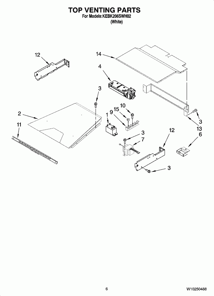 TOP VENTING PARTS, OPTIONAL PARTS Diagram and Parts List for KEBK206SWH02  KitchenAid Wall Oven